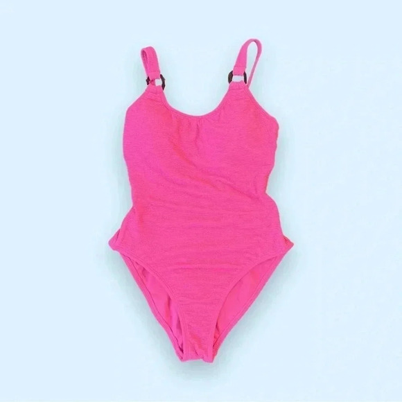 Women’s Small Pink One Piece Bathing Suit Shade & Shore High Leg Square Neck - Picture 3 of 7